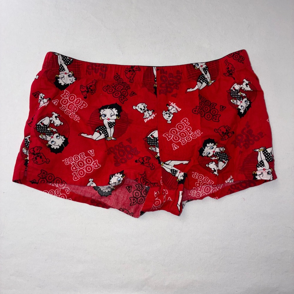 466 Retro Betty Boop Pajama Shorts Small Red Boop-Oop-A-Doop Character Print
